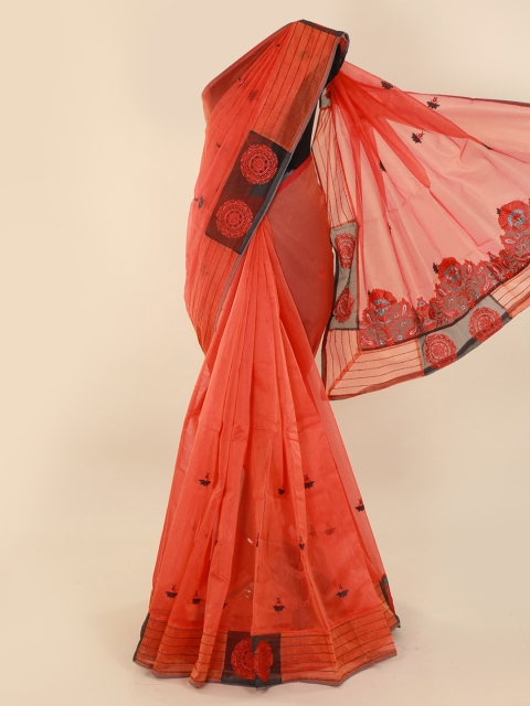

Pothys Orange Embroidered Supernet Saree