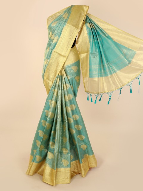 

Pothys Blue & Gold-Toned Pure Cotton Woven Design Saree