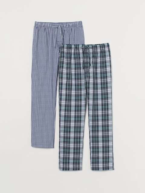 

H&M Men Blue & White Checked 2-Pack Cotton Pyjama Bottoms 0947060003