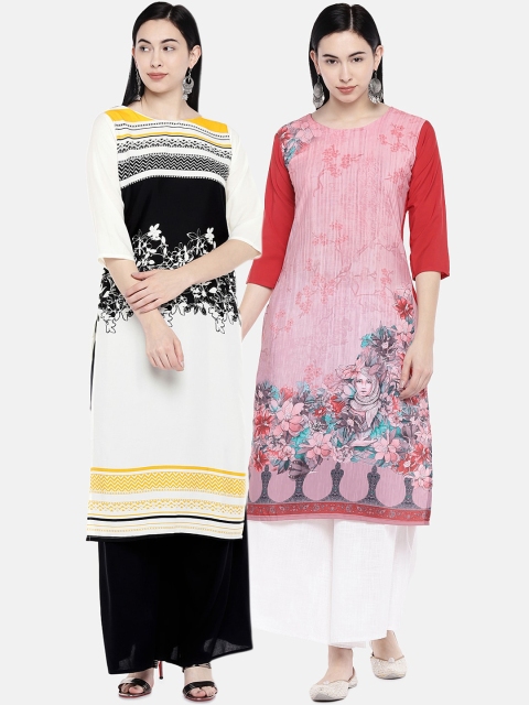 

7Threads Women Pack of 2 Multicoloured Printed Straight Kurtas, Multi