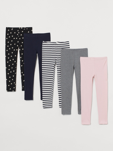 

H&M Girls Multicoloured 5-Pack Jersey Leggings, Multi