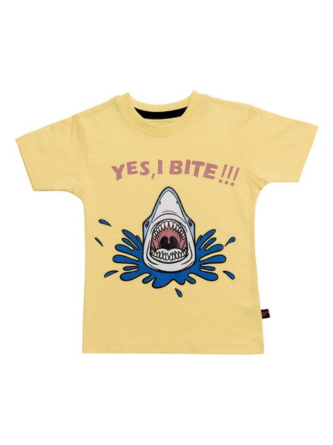 

Kid Studio Boys Yellow Printed Round Neck Pure Cotton T-shirt