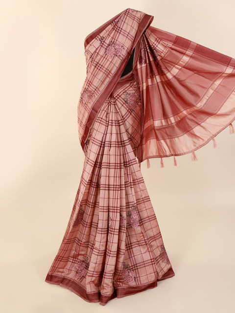 

Pothys Pink Checked Cotton Blend Saree