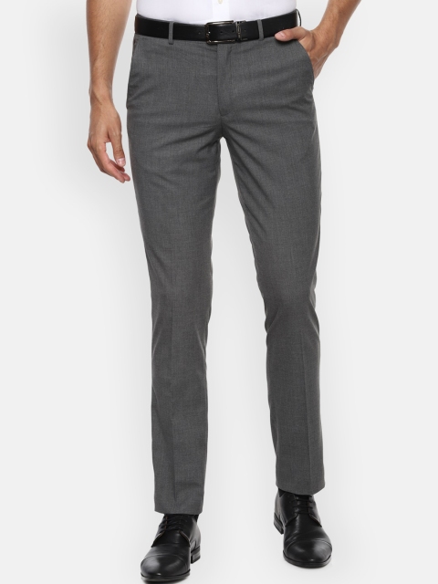 

Louis Philippe Men Grey Slim Fit Self Design Formal Trousers