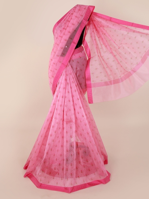 

Pothys Pink Printed Supernet Saree