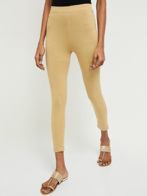 

max Women Beige Solid Ankle-Length Leggings