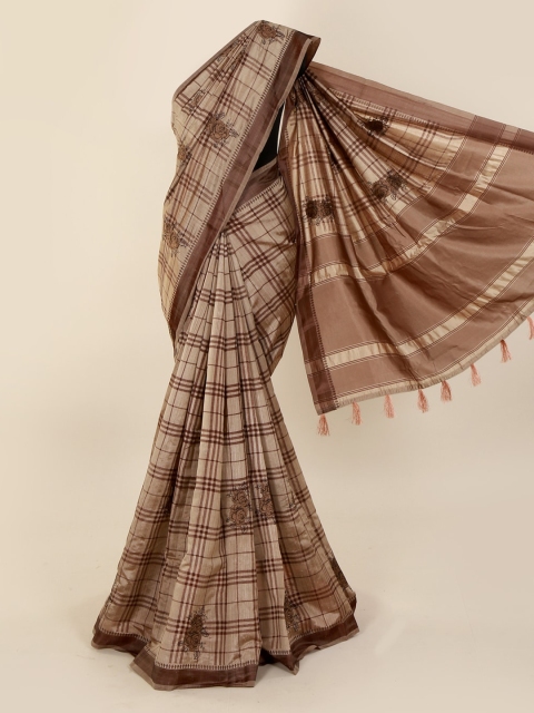 

Pothys Brown Checked Cotton Blend Saree