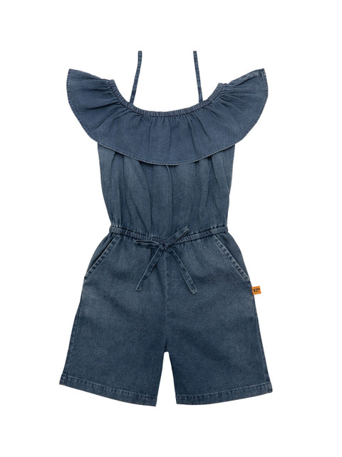 

Kid Studio Girls Navy Blue Solid Cotton Playsuit