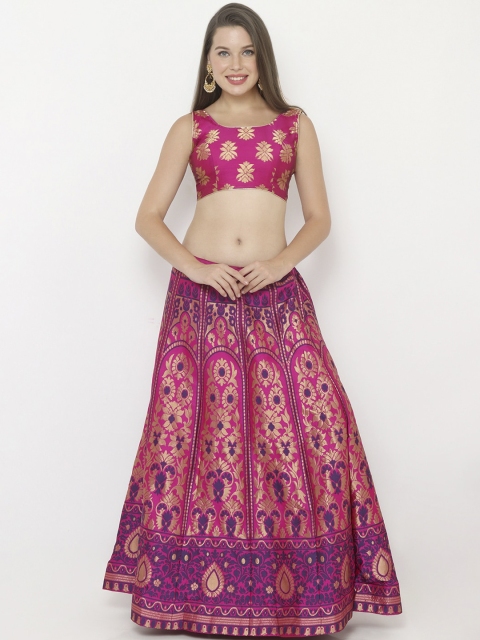 

SALWAR STUDIO Women Pink & Purple Woven-Design Semi-Stitched Lehenga Choli