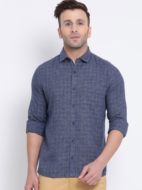 

Turtle Men Blue & Grey Slim Fit Checked Casual Shirt