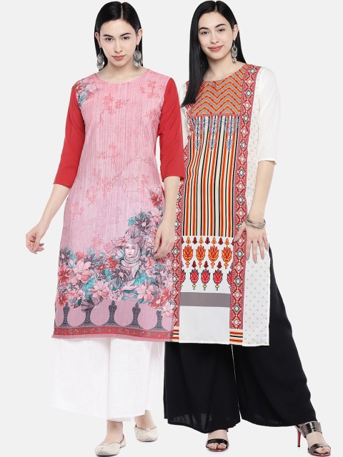 

7Threads Women Pack of 2 Multicoloured Printed Straight Kurtas, Multi