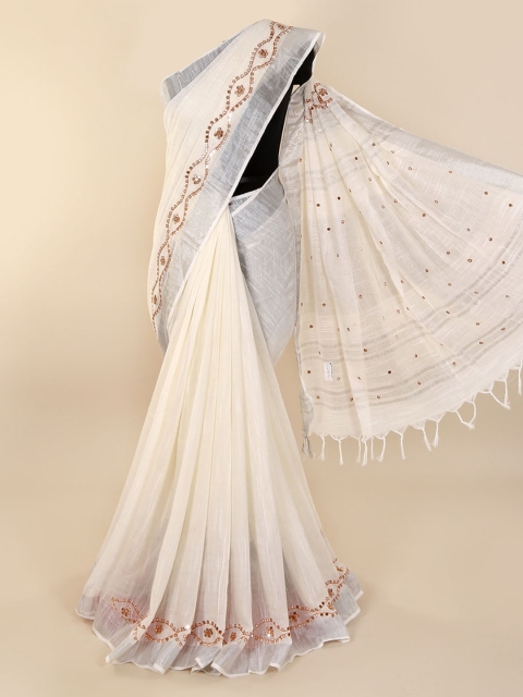 

Pothys White Woven Design Linen Blend Saree