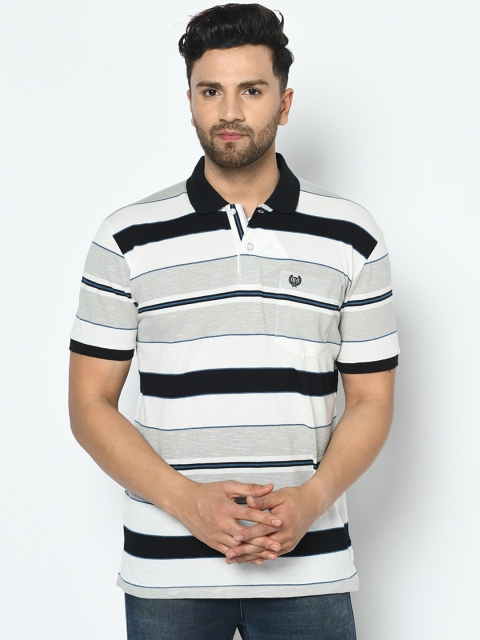 

Duke Men Black Striped Polo Collar T-shirt