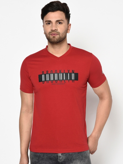 

Duke Men Red Printed V-Neck T-shirt