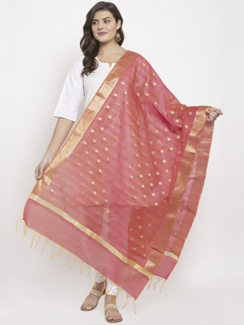 

LOOM LEGACY Women Pink & Gold-Coloured Woven Design Banarsi Dupatta