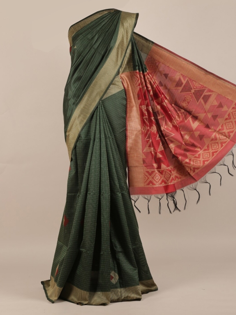 

Pothys Green & Gold-Toned Jute Silk Woven Design Saree