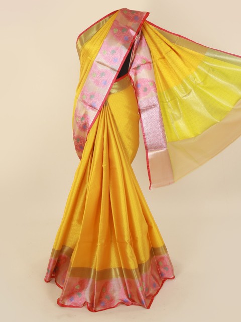

Pothys Yellow & Pink Cotton Blend Woven Design Saree