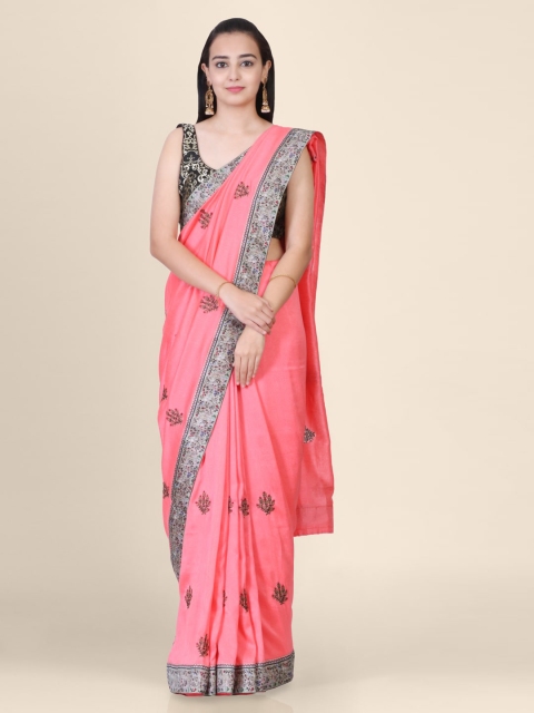 

Hastakala Peach-Coloured Jute Silk Embroidered Mysore Silk Saree