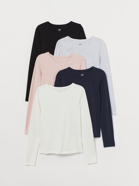 

H&M Women 5 Pack Jersey Sustainable Tops, Grey