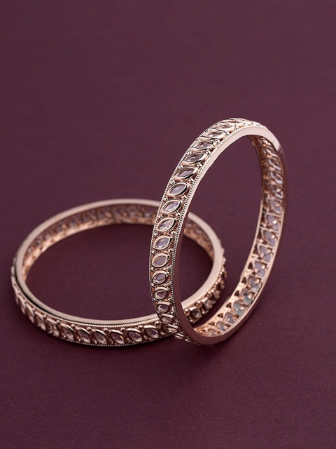 

Voylla Set Of 2 Rose-Gold-Plated & White Zircon Studded Bangles