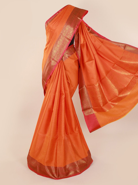 

Pothys Orange Solid Cotton Blend Saree