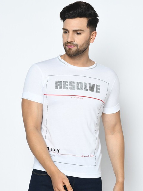 

Duke Men White Printed Round Neck T-shirt