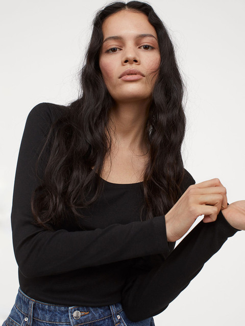 

H&M Women Black Solid Long-Sleeved Top