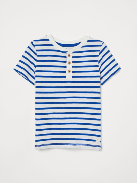 H&M Boys Blue & White Striped Short-Sleeved Henley Top