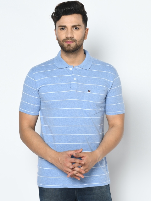 

Duke Men Blue & White Striped Polo Collar T-shirt