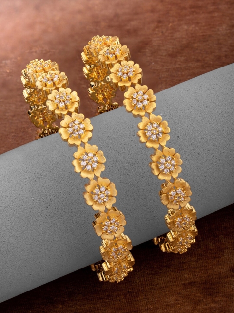 

Voylla Set Of 2 Gold Cubic Zirconia Embellished Bangles