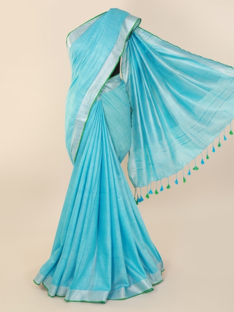 

Pothys Blue Solid Linen Blend Saree