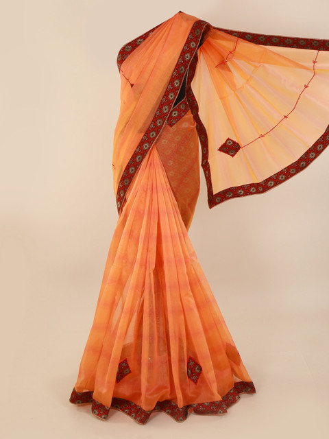 

Pothys Orange Solid Supernet Saree