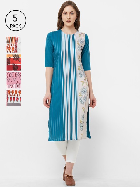 

7Threads Women Pack of 5 Multicoloured Printed Straight Kurtas, Multi