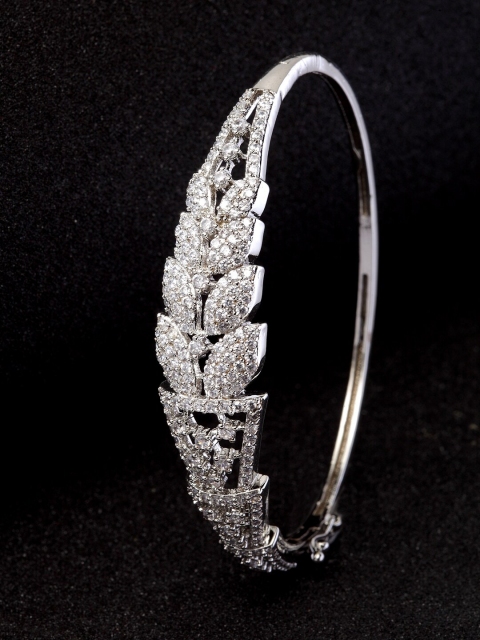 

ANIKAS CREATION Silver-Plated White AD-Studded Bangle-Style Bracelet