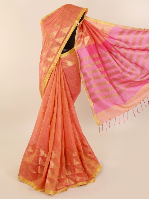

Pothys Peach-Coloured Woven Design Pure Linen Saree