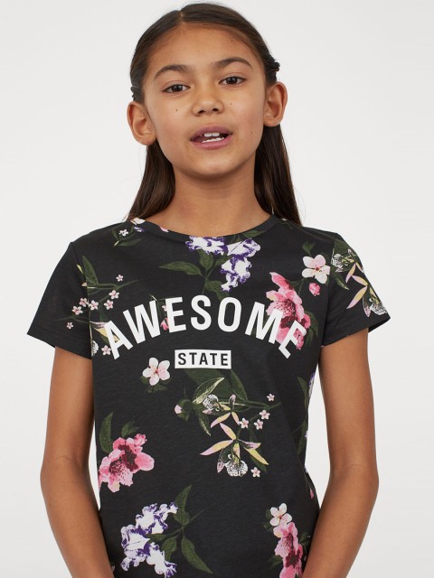 

H&M Girls Black Printed Jersey Top