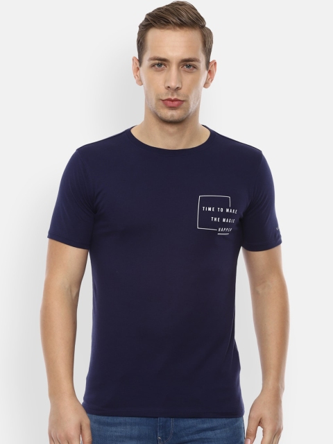 

V Dot Men Navy Blue Solid Round Neck T-shirt
