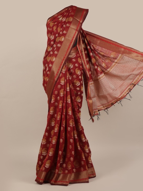 

Pothys Maroon & Gold-Toned Jute Silk Woven Design Saree