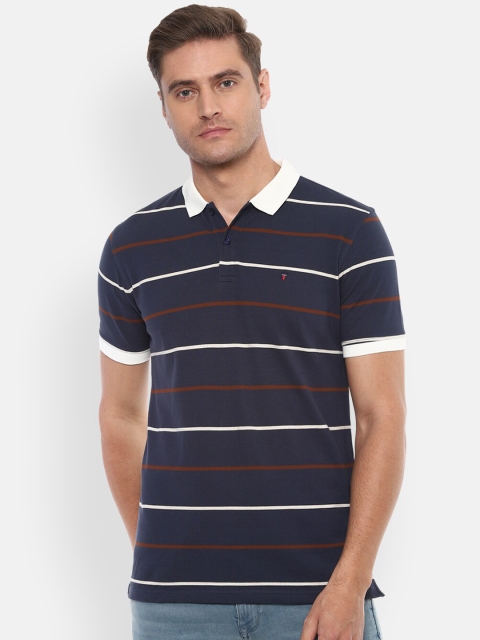 

Louis Philippe Sport Men Navy Blue Striped Polo Collar Slim Fit T-shirt