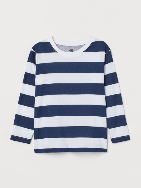 

H&M Boys Navy Blue & White Striped Jersey Top