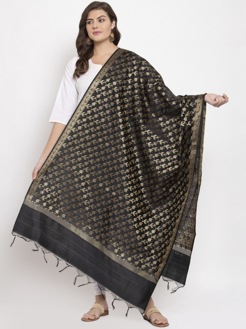 

LOOM LEGACY Women Black Woven Design Jacquard Dupatta