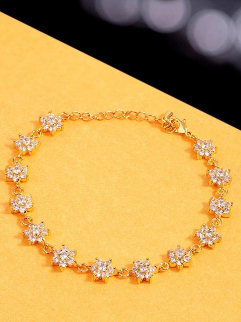 

Voylla Gold-Plated & White CZ Studded Floral Design Bracelet
