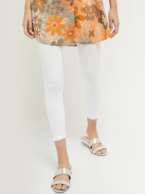 

max Women White Solid Ankle-Length Leggings