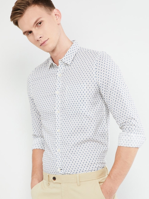 

max Men White Slim Fit Printed Casual Shirt
