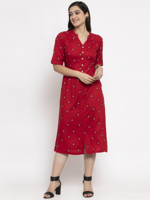 

Ayaany Women Red Printed Sheath Dress