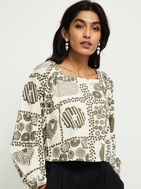 

max Women Beige Printed Boxy Top