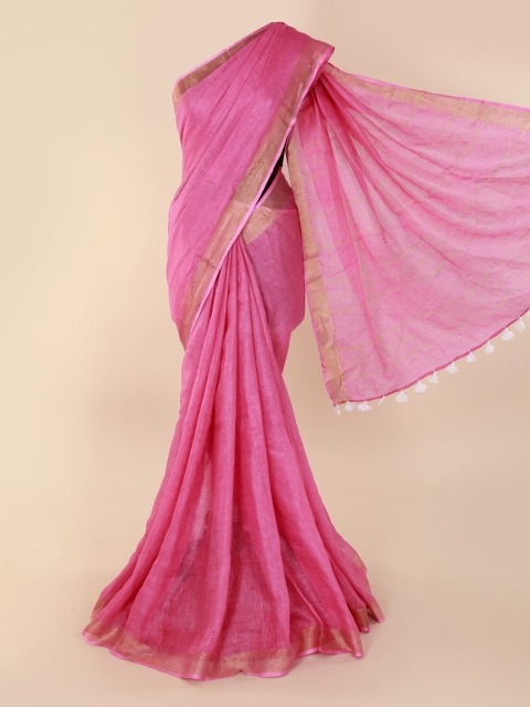

Pothys Pink Solid Linen Blend Saree