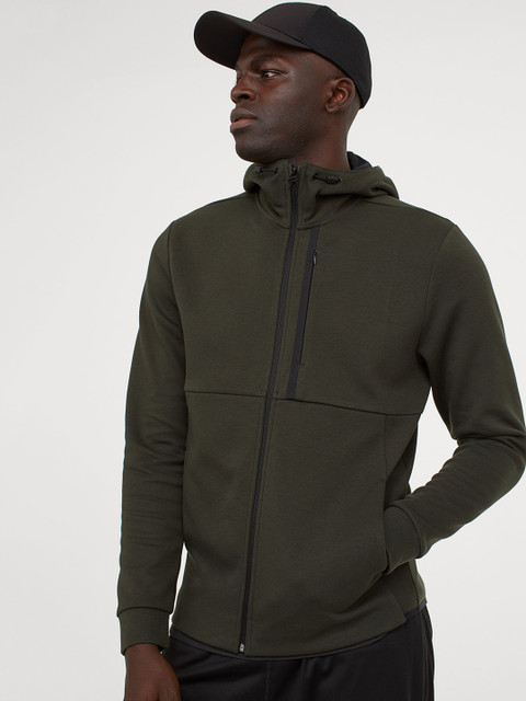 

H&M Men Olive Green Solid Track Jacket Regular Fit