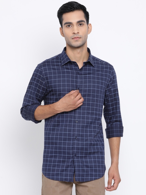 

Turtle Men Navy Blue Slim Fit Checked Casual Shirt