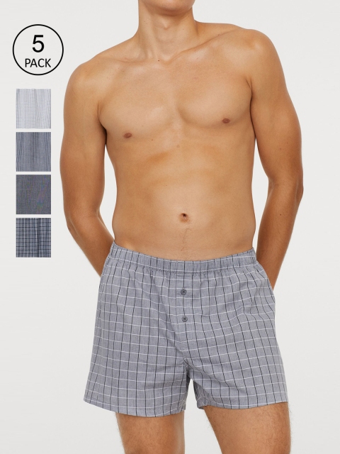 

H&M Men Grey 5-Pack Woven Cotton Boxer Shorts 0697920076, Multi